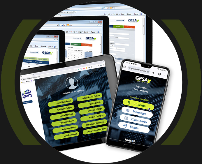 Aplicación de fichajes y control horario GESA en varios dispositivos